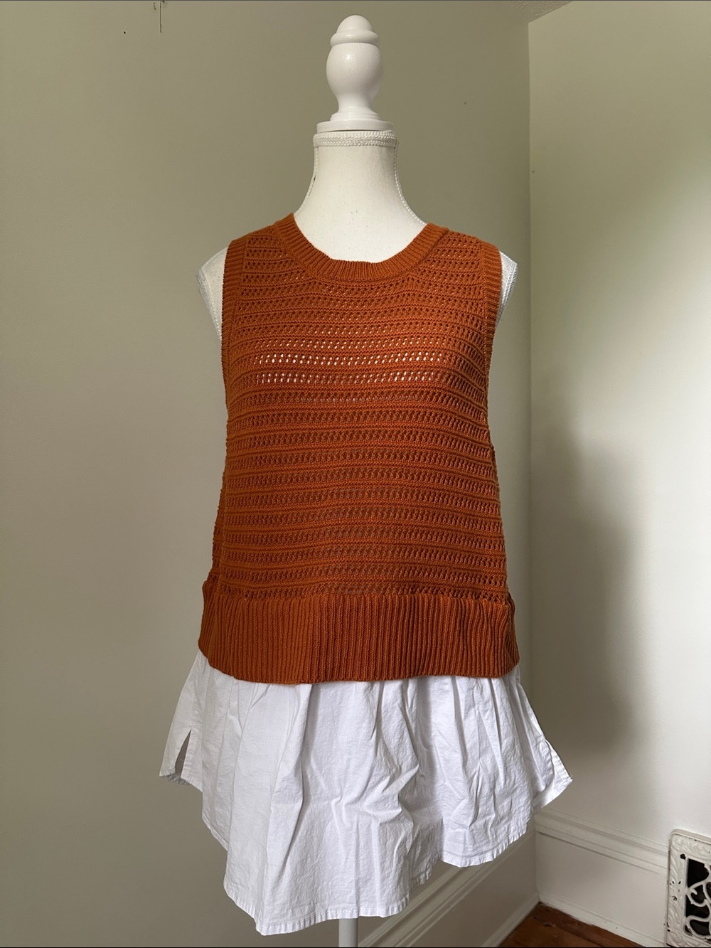 ELOQUII Burnt Orange Knit Faux Layered Summer Boho Tank Top Sz 14/16